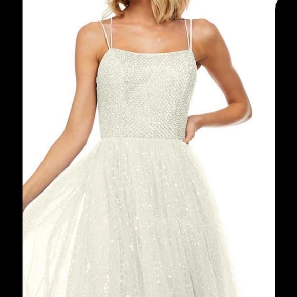 SHERRI HILL Ivory White Beaded Sequin Tulle Formal Dress Size 4 52913 - Picture 2 of 16